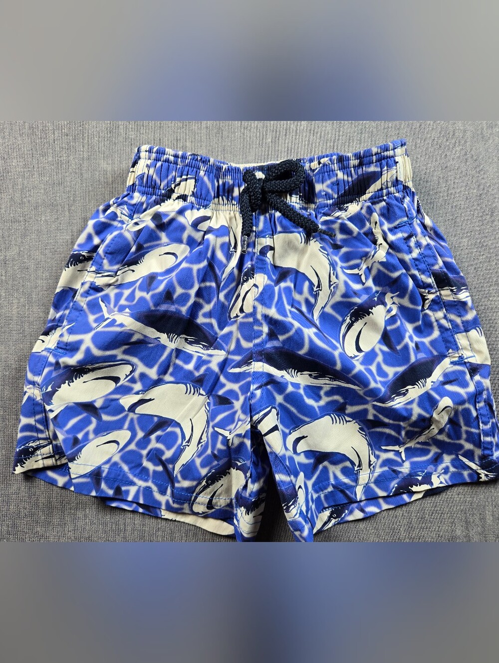 Vilebrequin Blue and White Shark Print Kids Swim Trunks